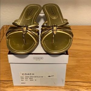 COACH 5.5 Erica gold leather Metallic Kid sandals
